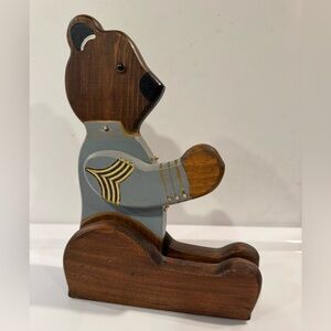 Wooden Bear Figurine with Gray and Brown Accents
